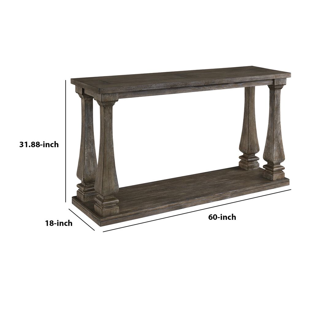 Rectangular Wooden Sofa Table with Square Baluster Legs, Gray - View 5