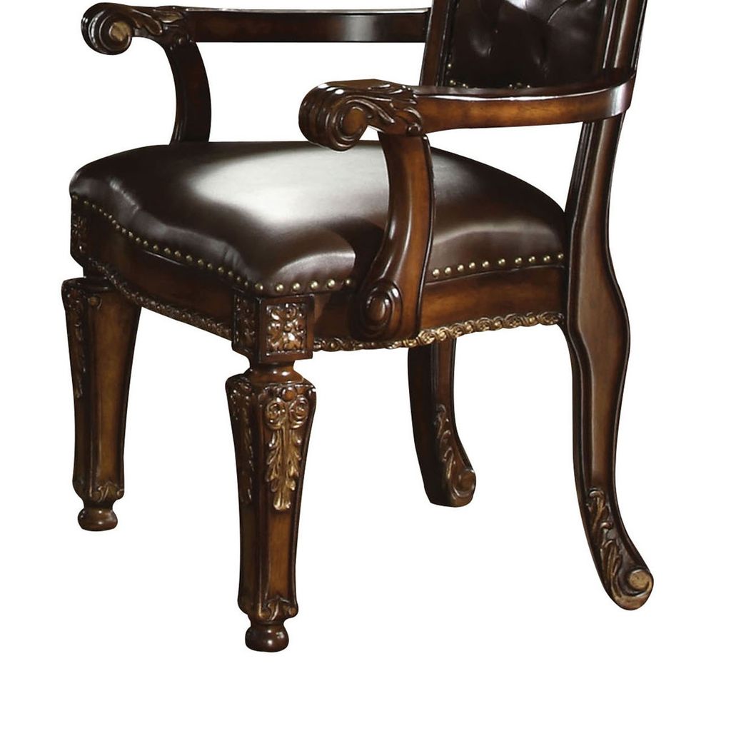 Leather Upholstered Button Tufted Wooden Side Chair, Set of Two,Brown - View 3