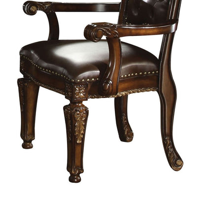 Leather Upholstered Button Tufted Wooden Side Chair, Set of Two,Brown - View 3