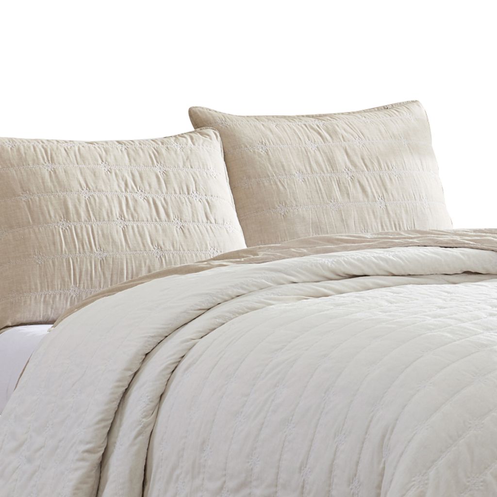 Veria 3 Piece King Quilt Set with Channel Stitching The Urban Port, Cream and Beige - View 3