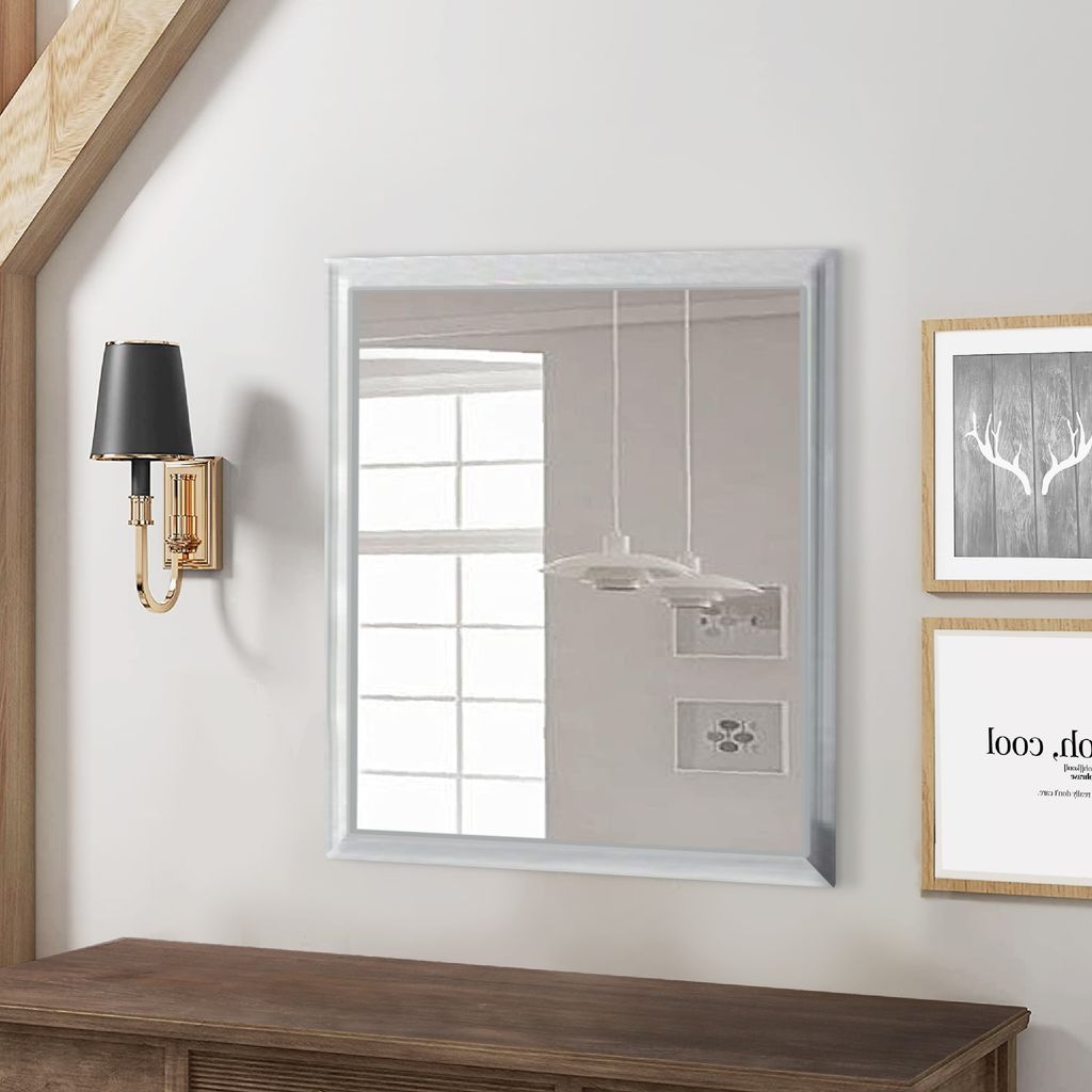 Tyra 39 Inch Wall Mirror, Rectangular Wood Frame, White - View 7