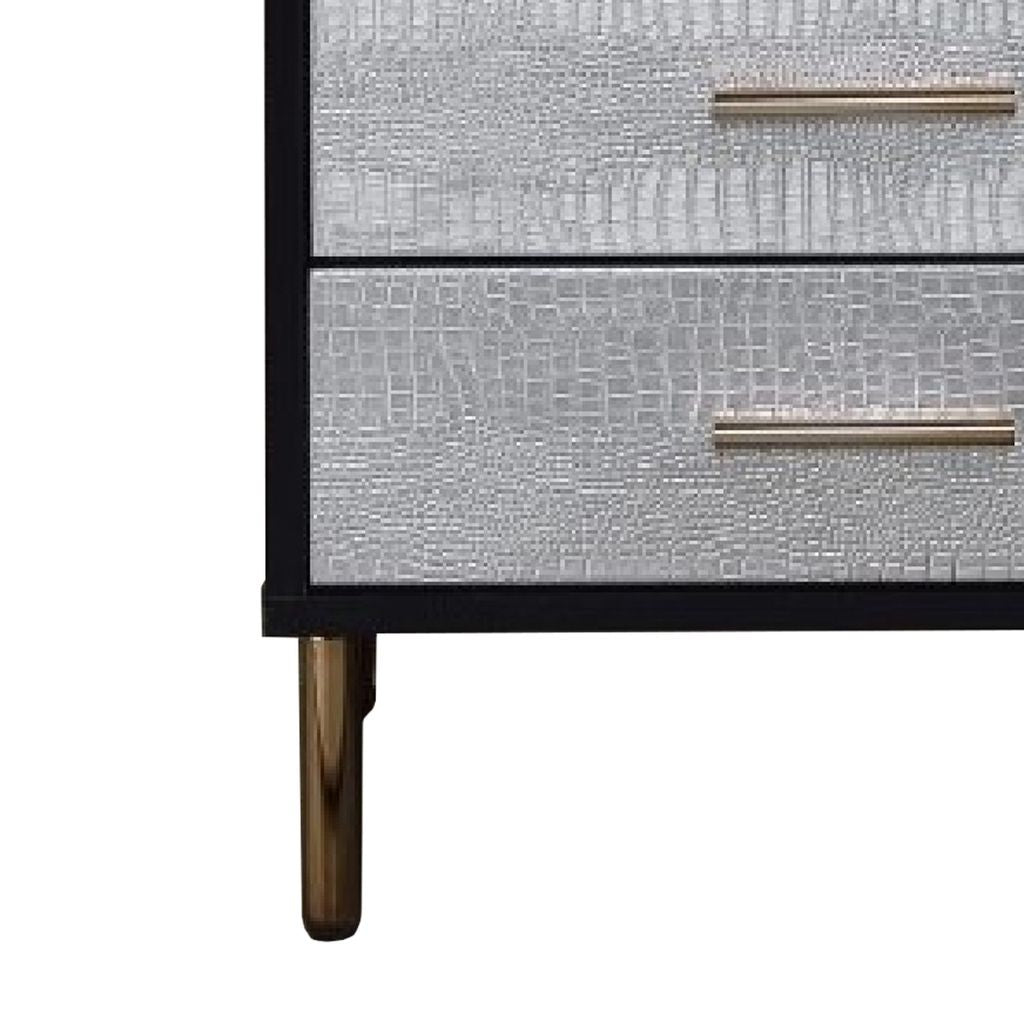San 19 Inch Glamorous Style Nightstand, 3 Drawers, Black, Silver, Gold - View 5