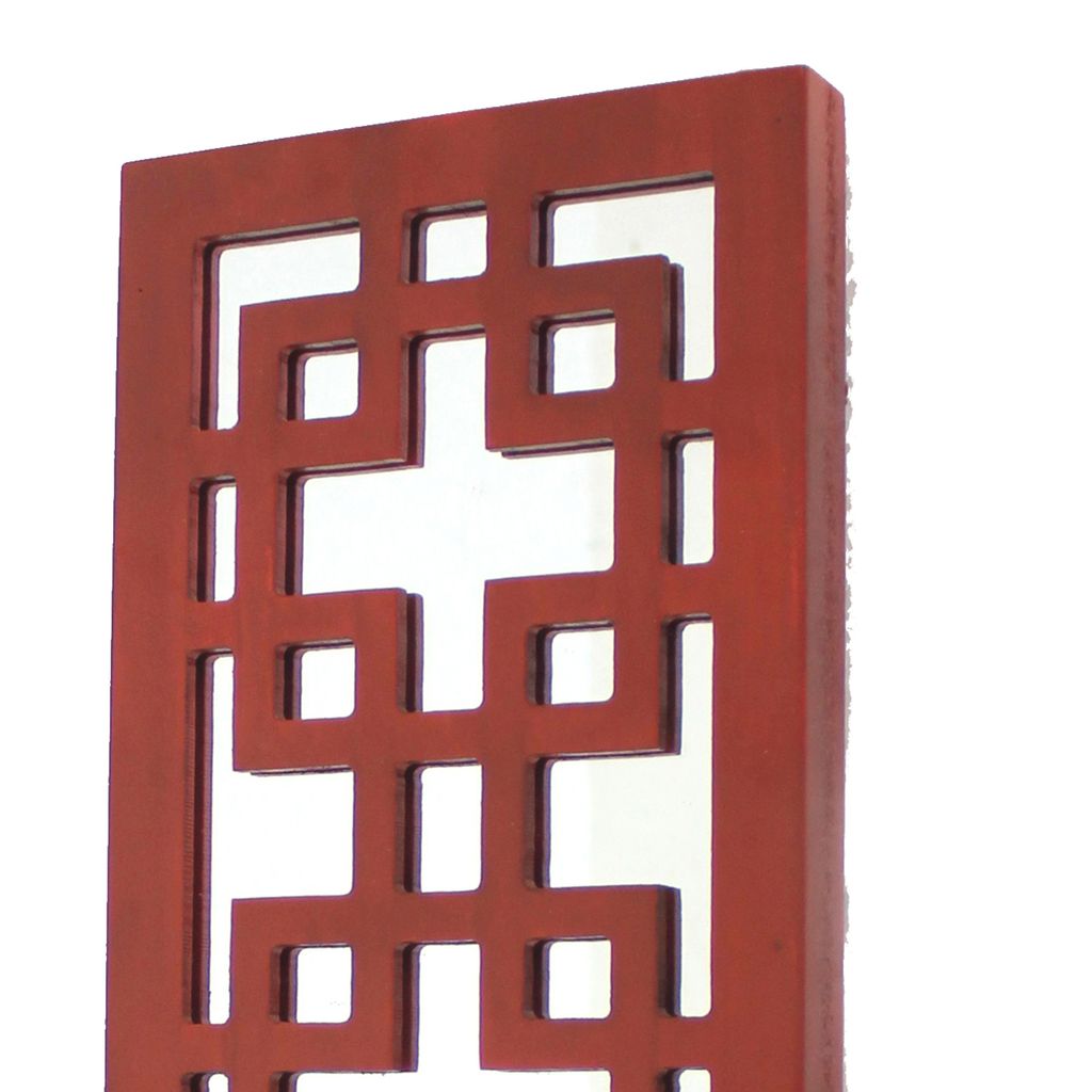 Lattice Design Wooden Frame Candle Holder Set of 2 with Mirror Insert, Red - View 2