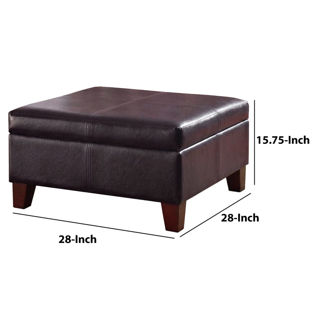 Leatherette Upholstered Wooden Ottoman With Hinged Storage, Brown, Large - View 6