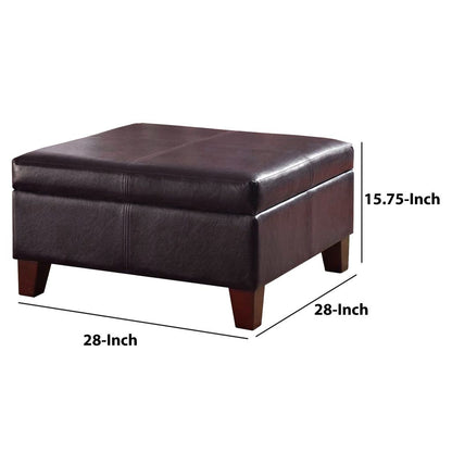 Leatherette Upholstered Wooden Ottoman With Hinged Storage, Brown, Large - View 6