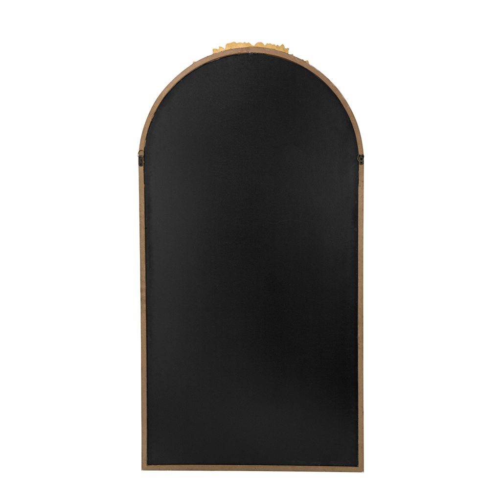 56 Inch Tall Arched Floor Mirror, Antique Floral Design, Gold - View 4