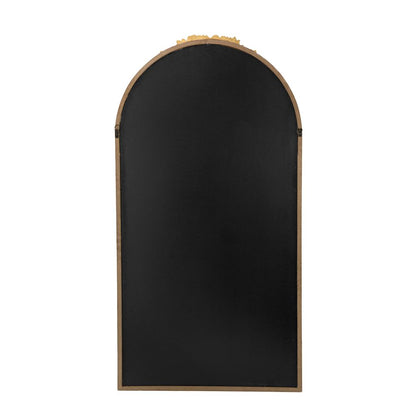 56 Inch Tall Arched Floor Mirror, Antique Floral Design, Gold - View 4