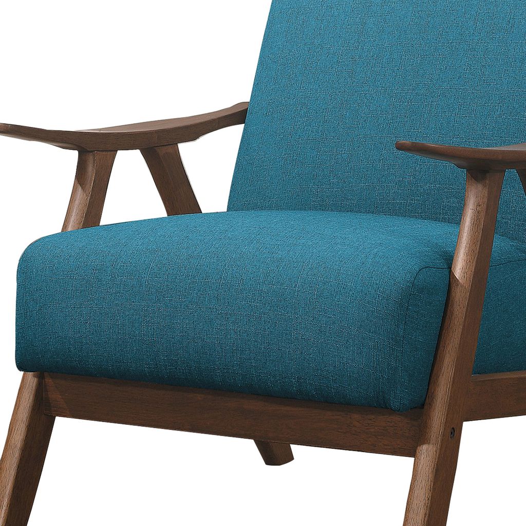Fabric Upholstered Accent Chair with Curved Armrests, Blue - View 3