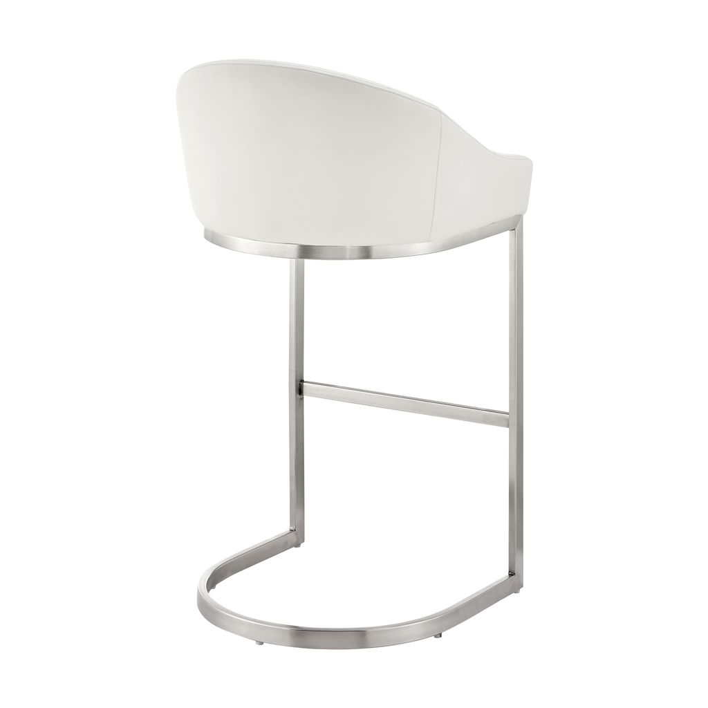 Lina 24 Inch Counter Stool Chair, Metal Cantilever Base, White Faux Leather - View 4