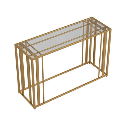 Glass Top Sofa Table with Metal Tubular Base, Brass - View 4