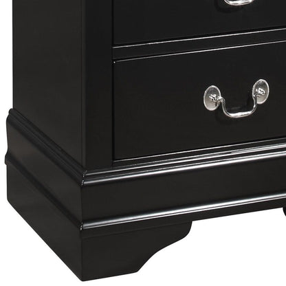 2 Drawer Wooden Frame Nightstand with Antique Metal Pulls, Black - View 3