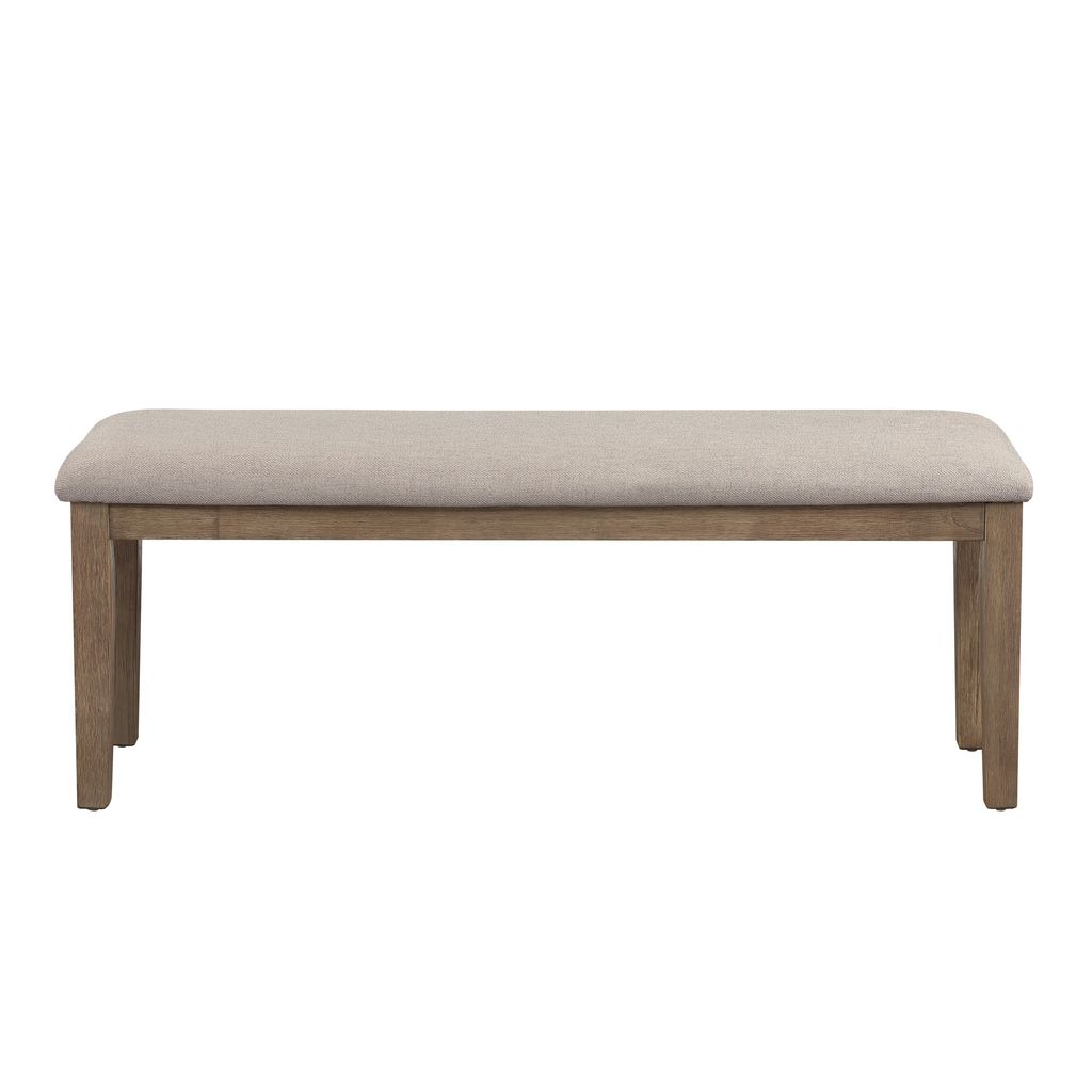 Rectangular Style Wooden Bench with Fabric Upholstered Seat,Brown and Beige - View 2