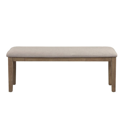 Rectangular Style Wooden Bench with Fabric Upholstered Seat,Brown and Beige - View 2