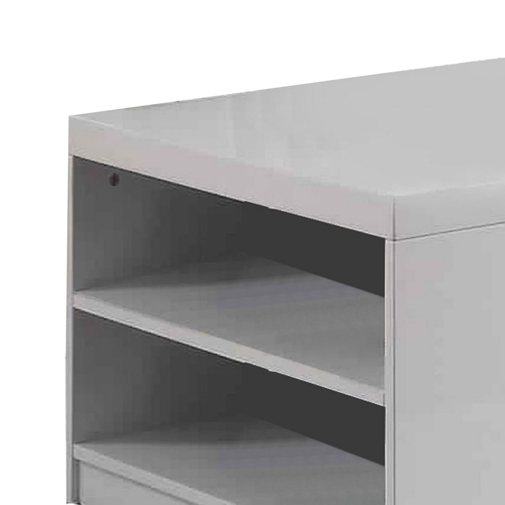 Wood and Metal Frame Coffee Table with Open Shelves, White and Chrome - View 2
