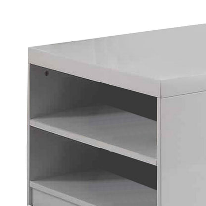 Wood and Metal Frame Coffee Table with Open Shelves, White and Chrome - View 2