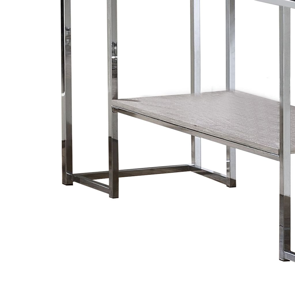 Sofa Table with Rectangular Tabletop and Open Bottom Shelf,Silver and Brown - View 4