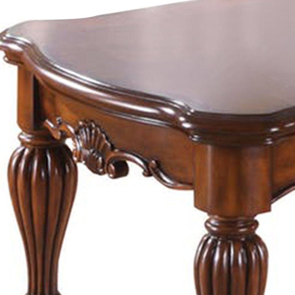 Vintage Rectangular Wooden Coffee Table with Fluted Legs, Cherry Brown - View 2