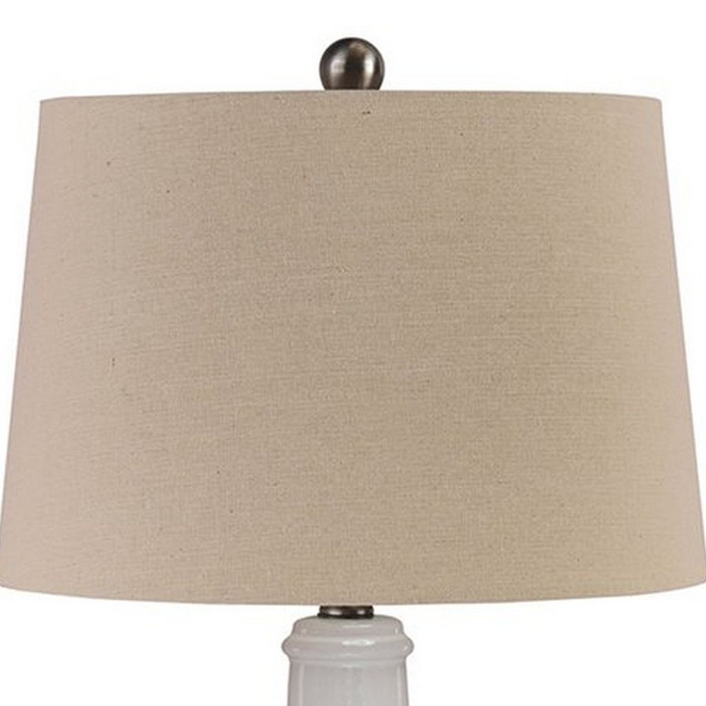 Ceramic Body Table Lamp with Brushed Details, Set of 2, Beige and White - View 4