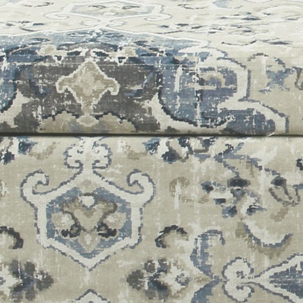 Medallion Print Fabric Upholstered Wooden Bench With Hinged Storage, Large, Blue and Cream - View 4