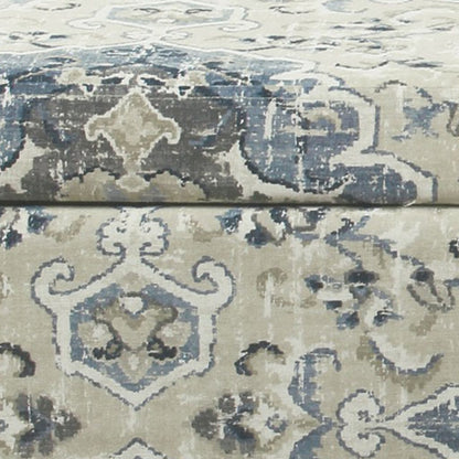Medallion Print Fabric Upholstered Wooden Bench With Hinged Storage, Large, Blue and Cream - View 4