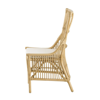 23 Inch Rattan Dining Side Chair, Soft Padded Seat, Natural Brown, White - View 3