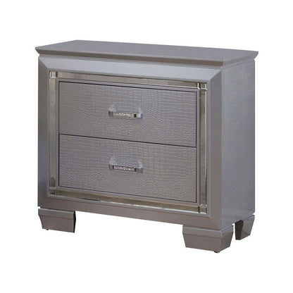 2 Drawer Wooden Nightstand with Embossed Textured Details, Gray - View 3