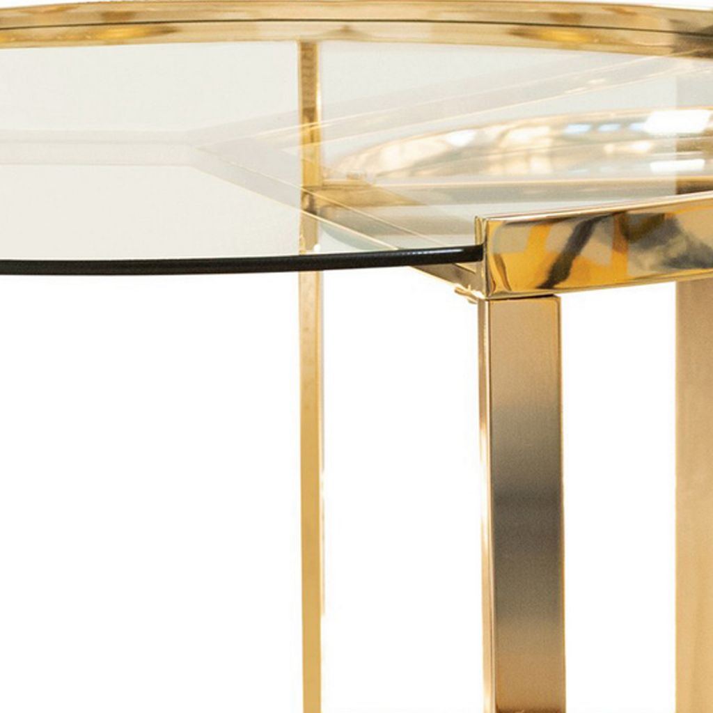 23 Inch Round Nesting Accent Tables, Glass Top, Metal Base, Set of 2, Gold - View 3