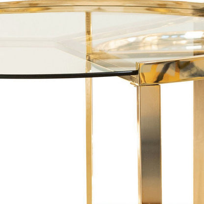 23 Inch Round Nesting Accent Tables, Glass Top, Metal Base, Set of 2, Gold - View 3