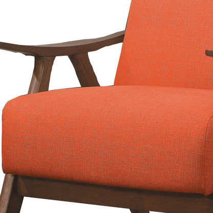 Fabric Upholstered Accent Chair with Curved Armrests, Orange - View 3