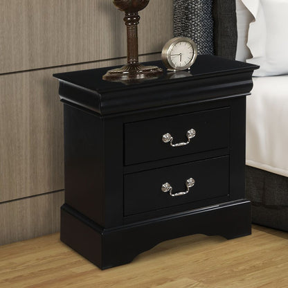 Traditional 2 Drawers wood Nightstand By Louis Philippe III, Black - View 7
