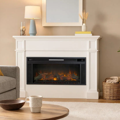 43 Inches Electric Fireplace Insert with Log Set Look, Black - View 7