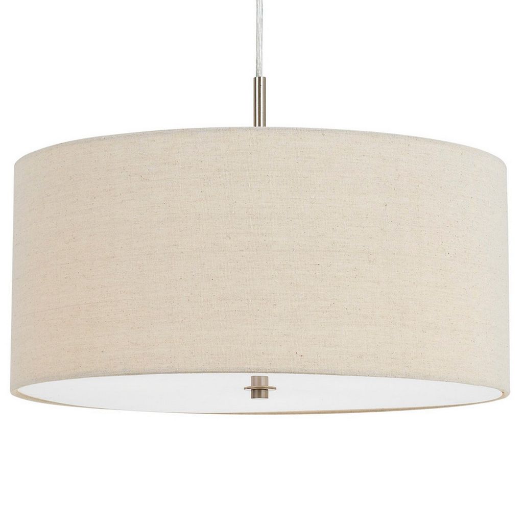 Metal Pendant Lighting with Fabric Circular Drum Shade, Off White - View 4