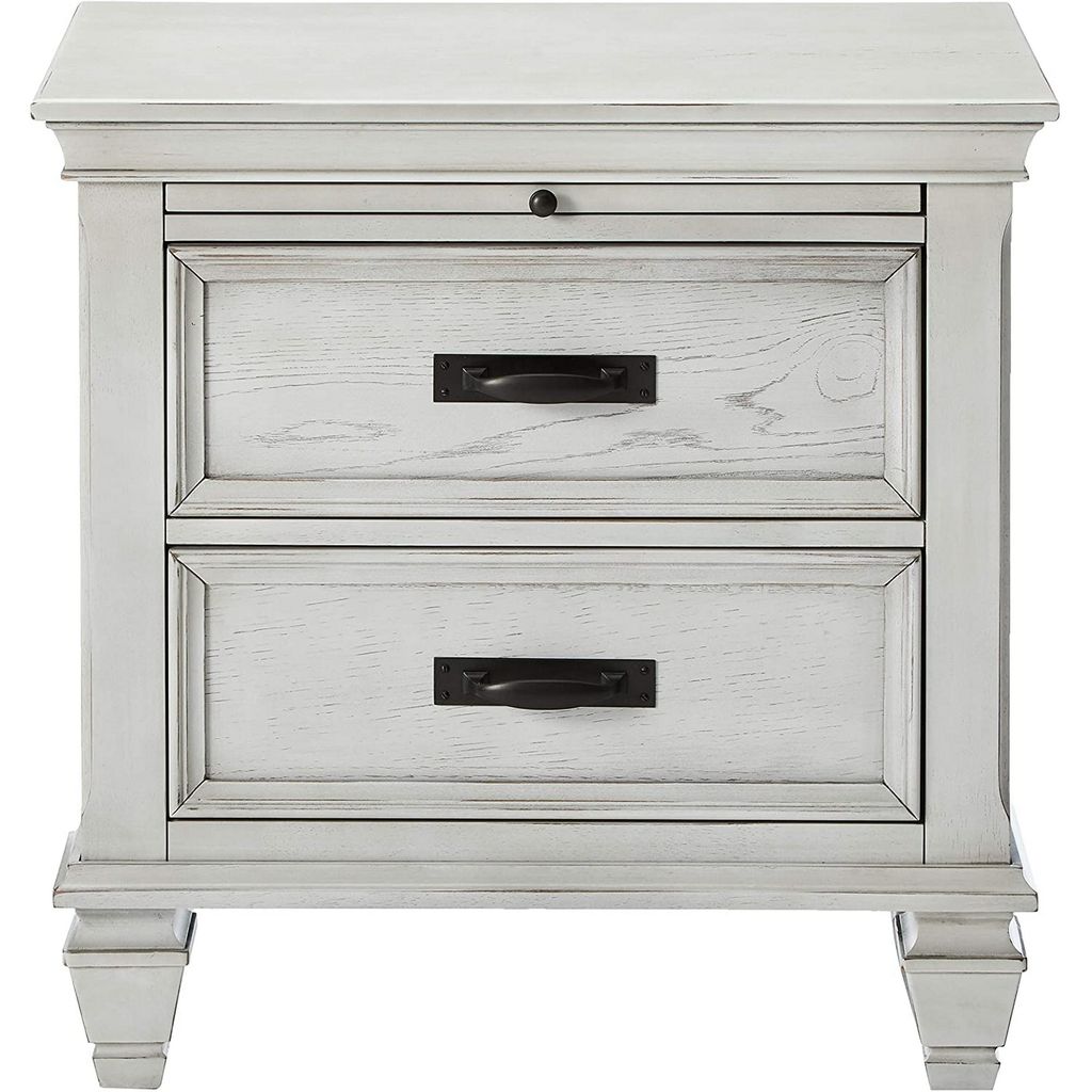 Wooden Nightstand with 2 Drawers & 1 Pull Out Tray, White - View 2