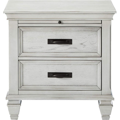 Wooden Nightstand with 2 Drawers & 1 Pull Out Tray, White - View 2