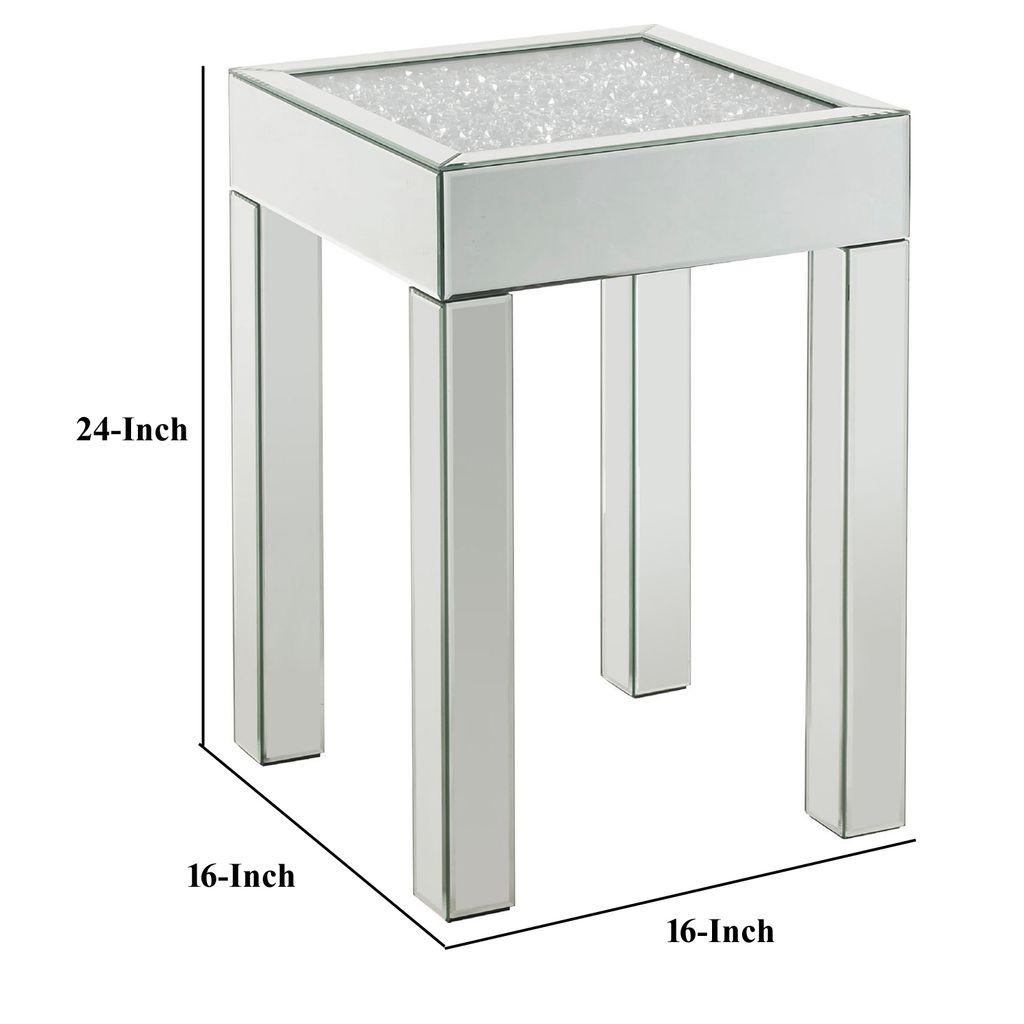 End Table with Faux Acrylic Diamond Top and Block Legs, Silver - View 6