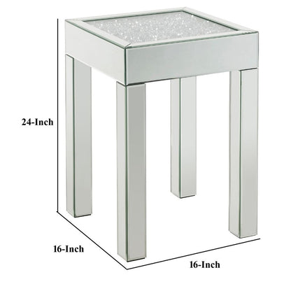 End Table with Faux Acrylic Diamond Top and Block Legs, Silver - View 6