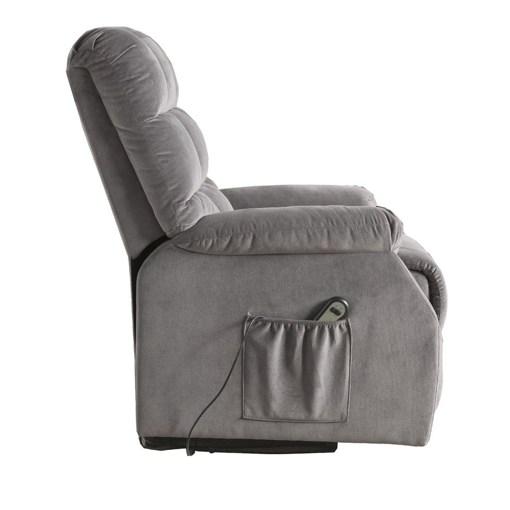 Contemporary Velvet and Metal Recliner with Power Lift, Gray - View 4