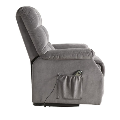 Contemporary Velvet and Metal Recliner with Power Lift, Gray - View 4