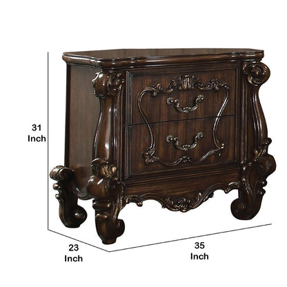 Traditional Wooden Nightstand with Antique Handles and Scrolled Legs, Brown - View 6