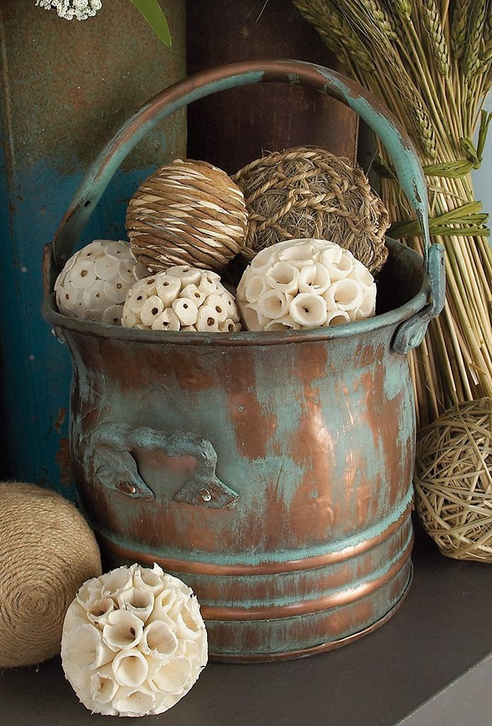 Tinged Metal Bucket Planter With Handles, Patina Rust Finish, Green, Set of 3 - View 4