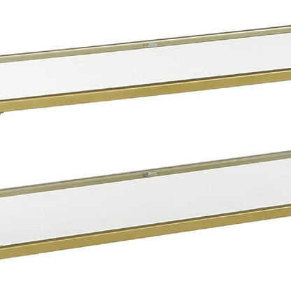 Kin 39 Inch Sofa Console Table, Metal Frame, Tempered Glass Shelves, Gold - View 5