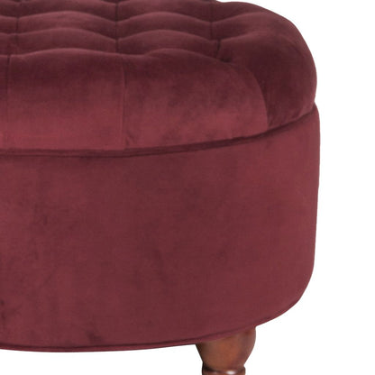 Velvet Upholstered Wooden Ottoman with Tufted Lift Off Lid Storage, Red - View 3