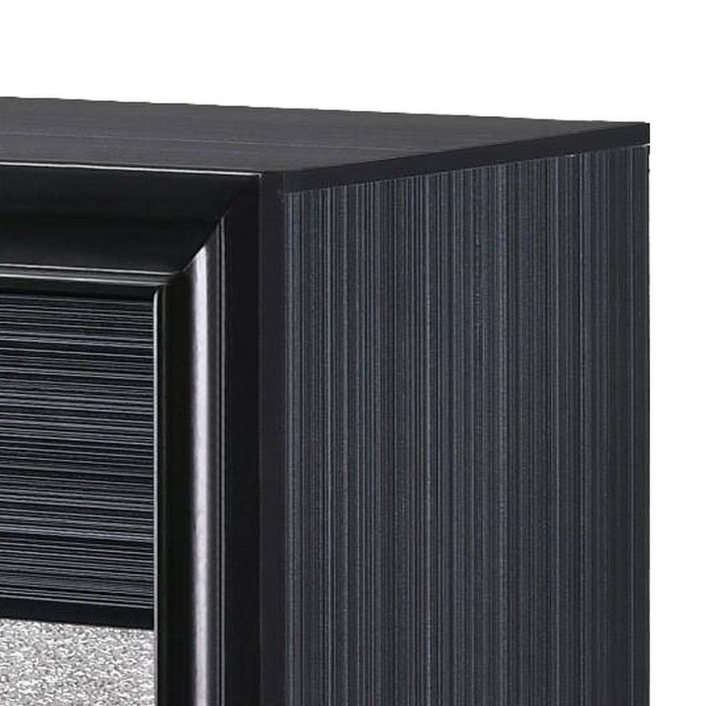 Two Tone Wooden Nightstand With Three Drawers, Black And Silver - View 4
