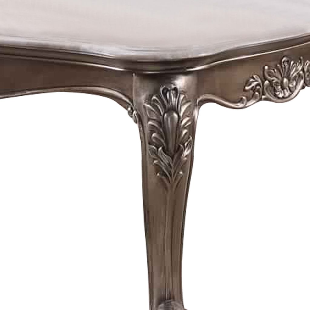 Faux Marble Top Engraved Wooden Frame Coffee Table, Off White and Gold - View 3