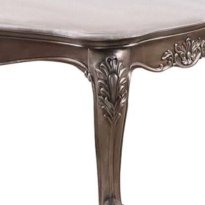 Faux Marble Top Engraved Wooden Frame Coffee Table, Off White and Gold - View 3