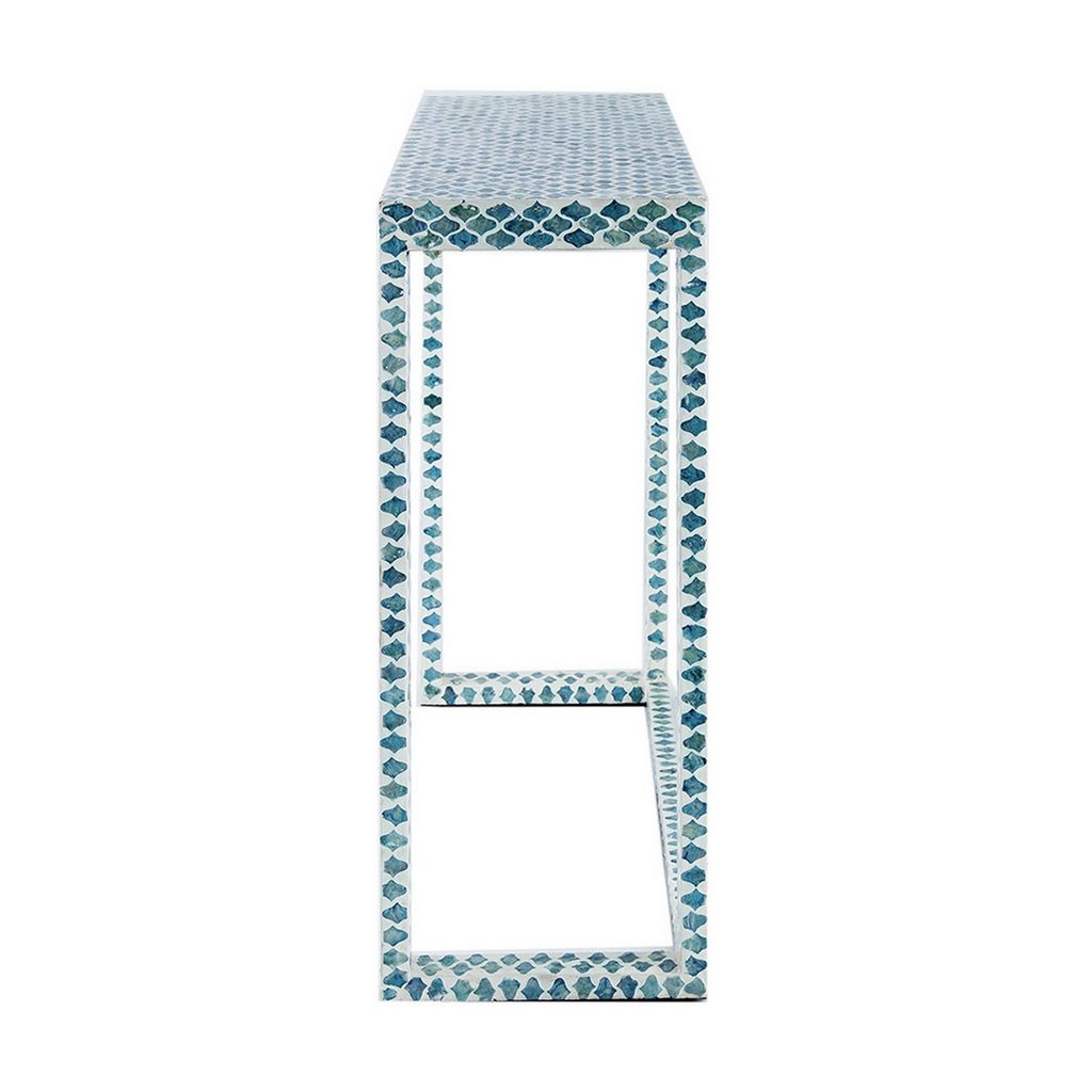 36 Inch Accent Console Table, Capiz Shell Inlay, Rectangular, Blue - View 3