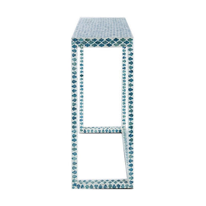 36 Inch Accent Console Table, Capiz Shell Inlay, Rectangular, Blue - View 3