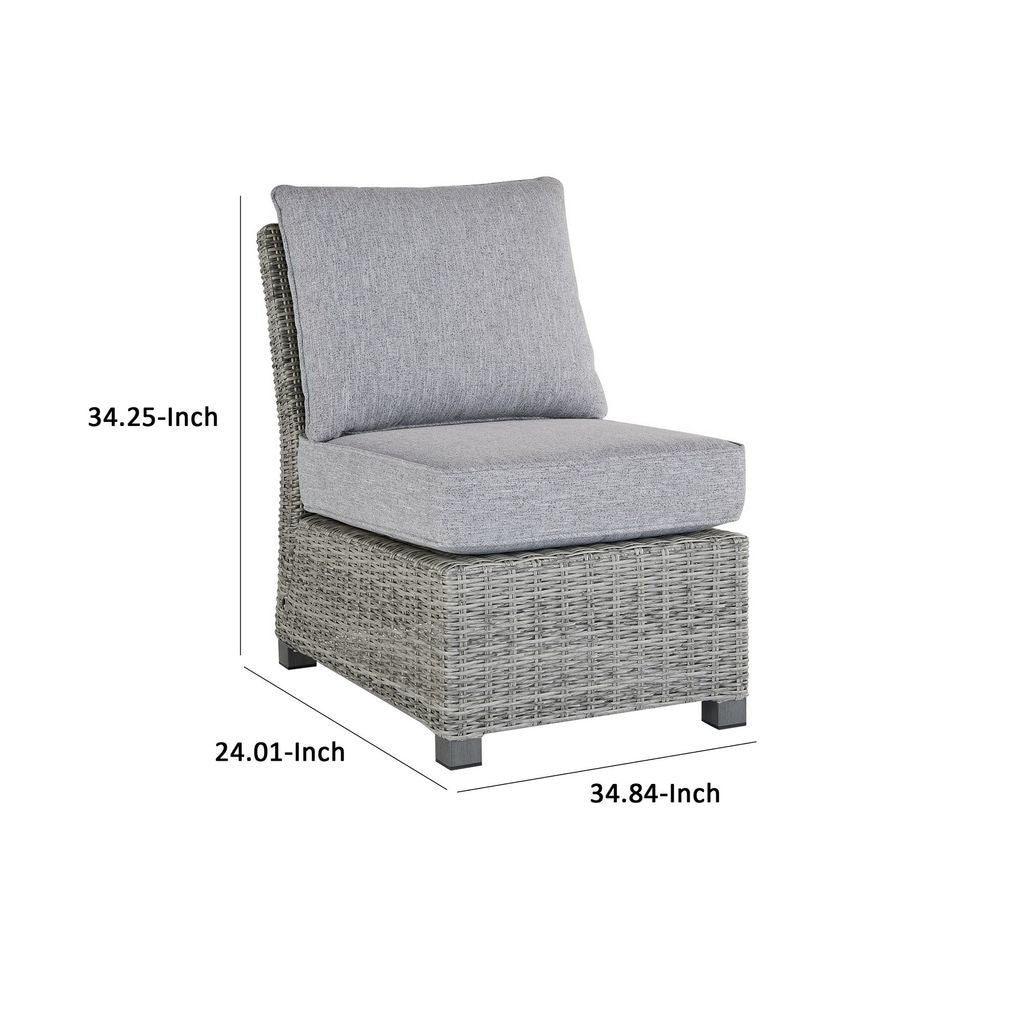 24 Inch Outdoor Accent Chair, Gray Cushions and All Weather Resin Wicker - View 5