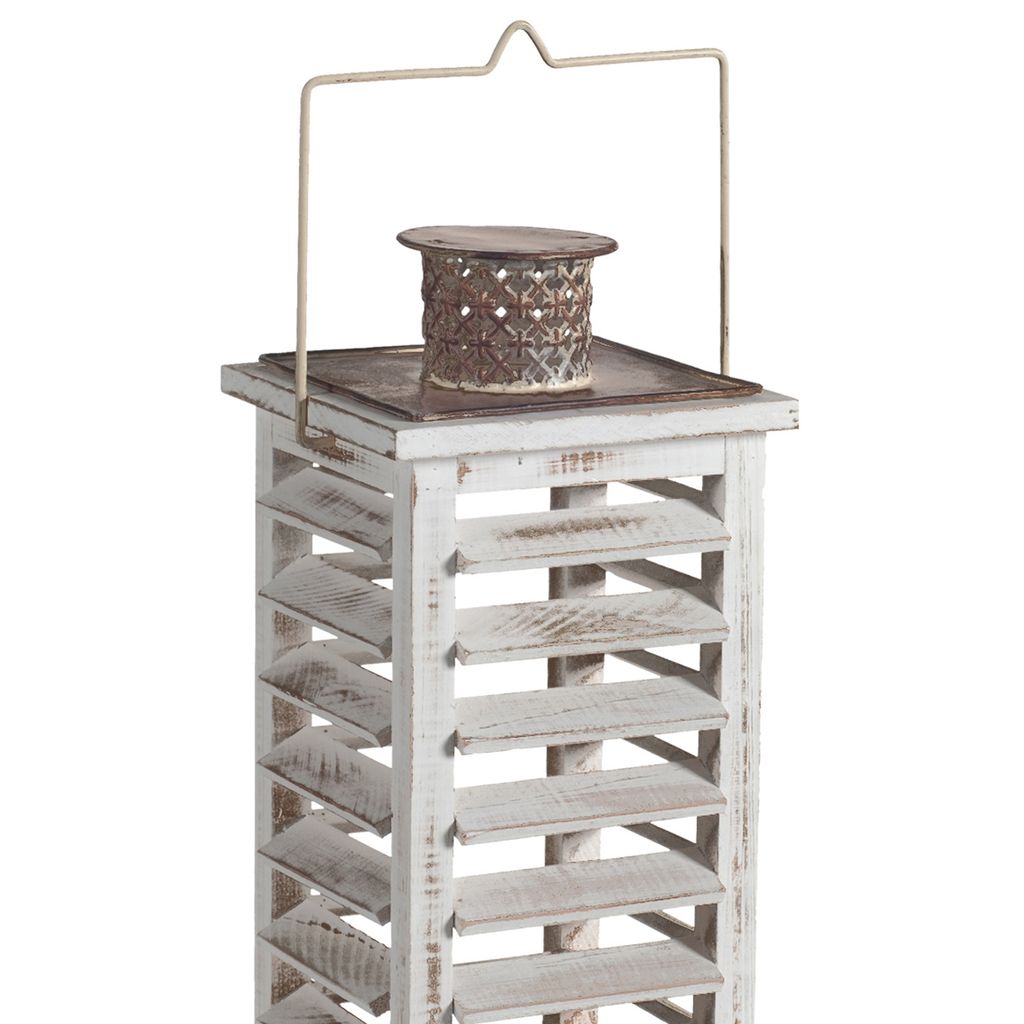 Wood and Metal Lanterns with Louvered Design, White, Set of 2 - View 3