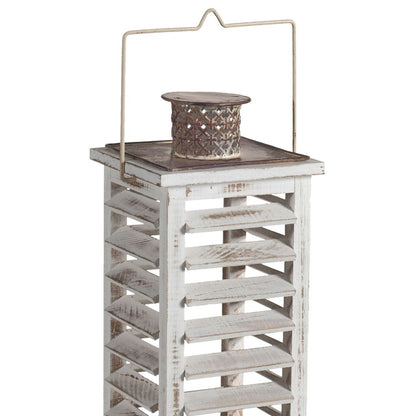 Wood and Metal Lanterns with Louvered Design, White, Set of 2 - View 3